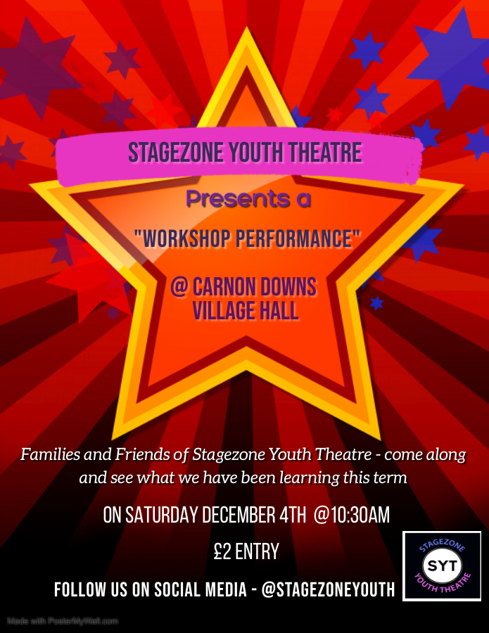 Stagezone Youth Theatre Workshop Performance 4 December at Carnon Downs